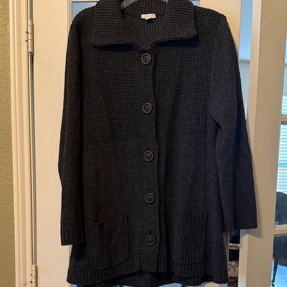 J. Jill Dark Gray Button-Up Cardigan